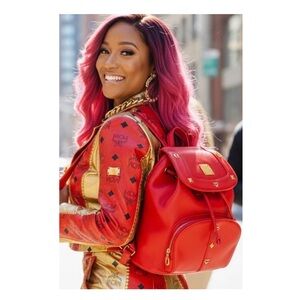MCM Red Leather Backpack, EUC